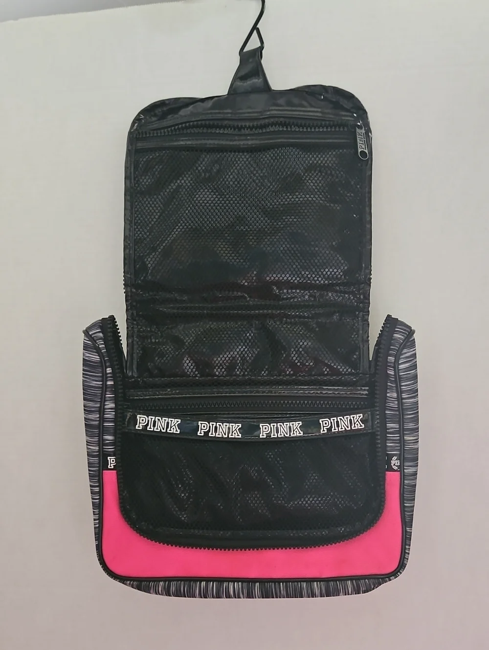 PINK Victoria's Secret Hanging Travel Cosmetic Bag - Black & Hot Pink